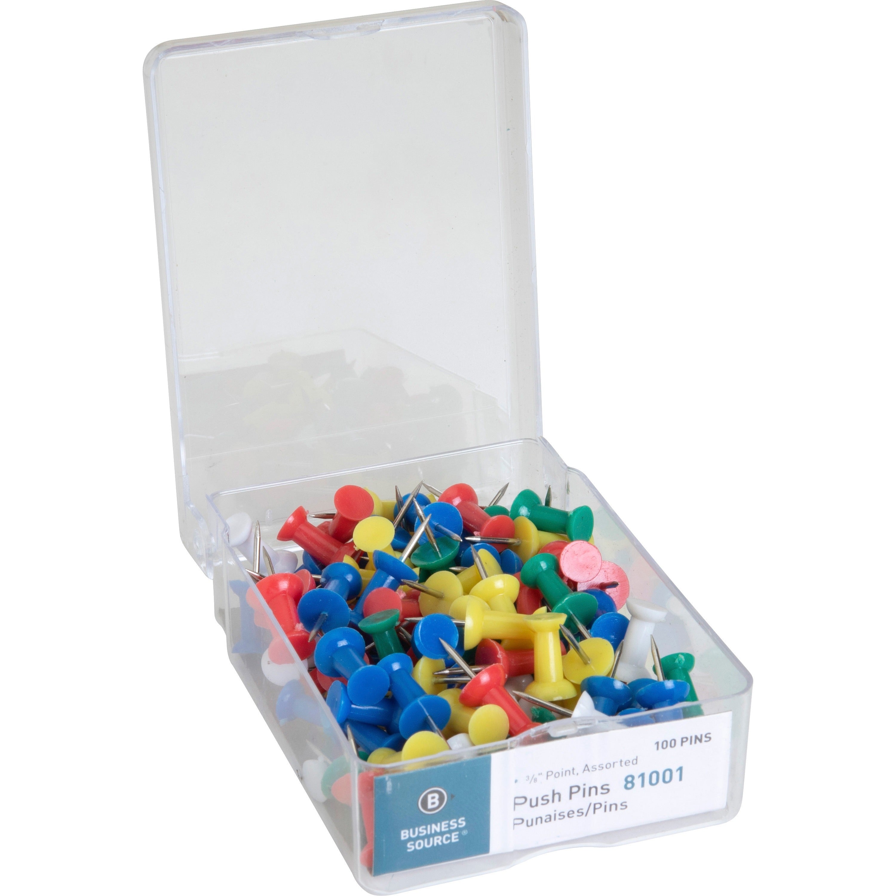 business-source-1-2-head-push-pins-050-head-100-box-assorted_bsn81001 - 1