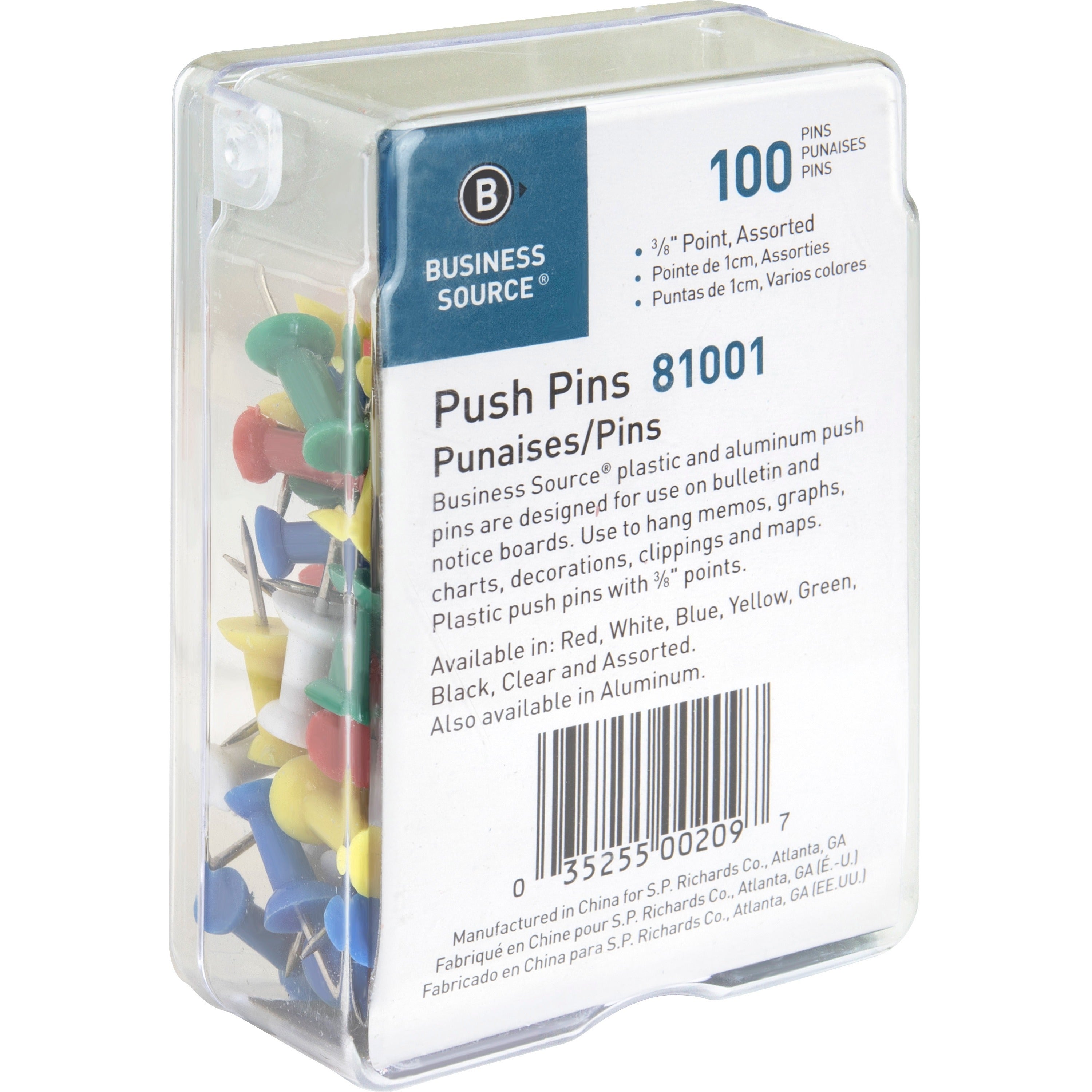 business-source-1-2-head-push-pins-050-head-100-box-assorted_bsn81001 - 3