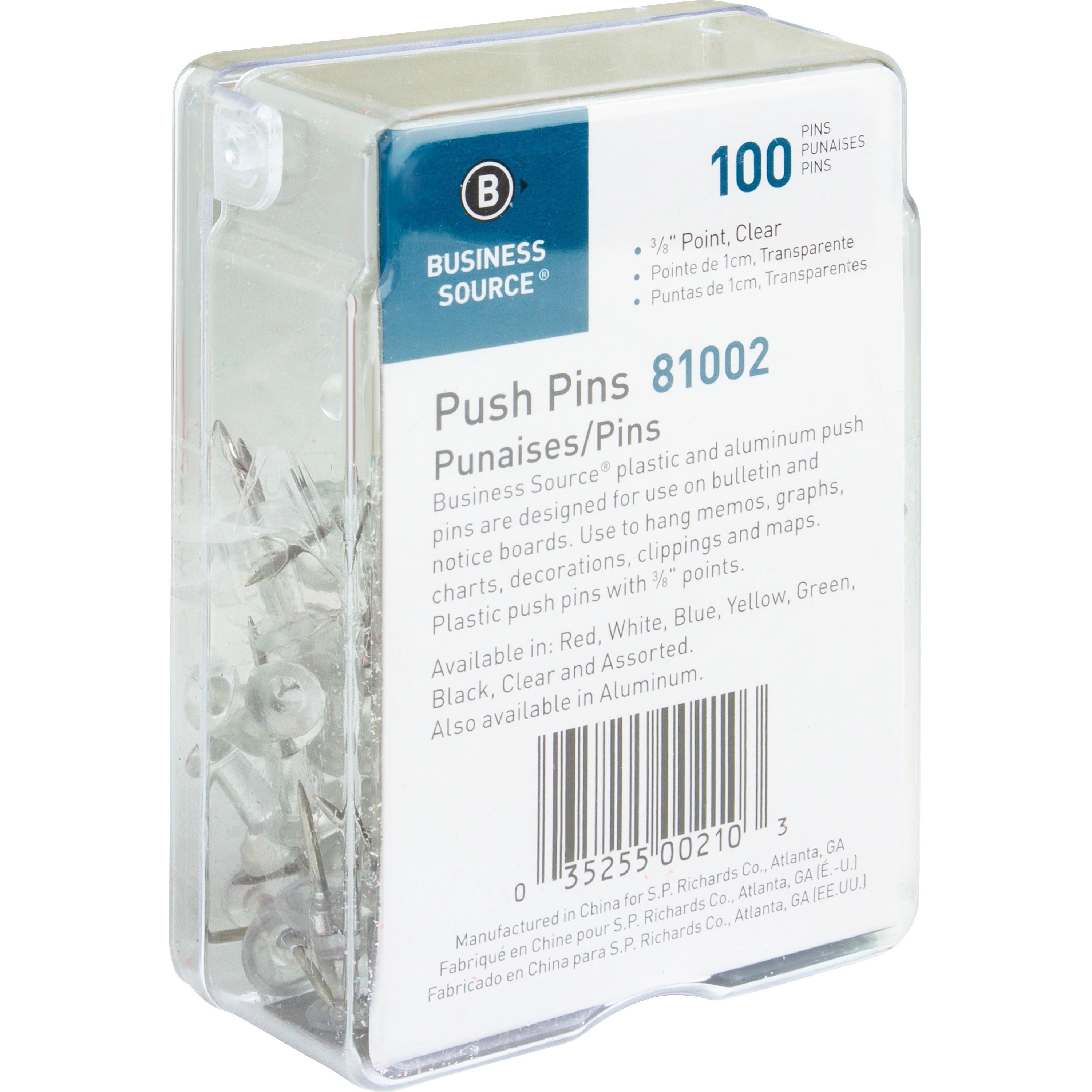 business-source-1-2-head-push-pins-050-head-100-box-clear_bsn81002 - 3