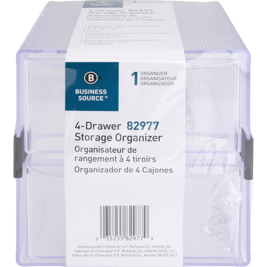 Business Source 4-drawer Storage Organizer - 4 Drawer(s) - 6" Height x 7.3" Width x 6" DepthDesktop - Clear - 1 Each