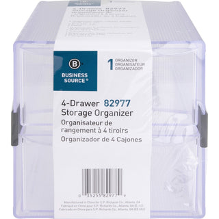 Business Source 4-drawer Storage Organizer - 4 Drawer(s) - 6" Height x 7.3" Width x 6" DepthDesktop - Clear - 1 Each