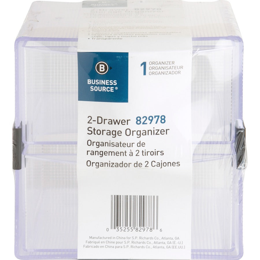 Business Source 2-drawer Storage Organizer - 2 Drawer(s) - 6" Height x 6" Width x 6" DepthDesktop - Clear - 1 Each
