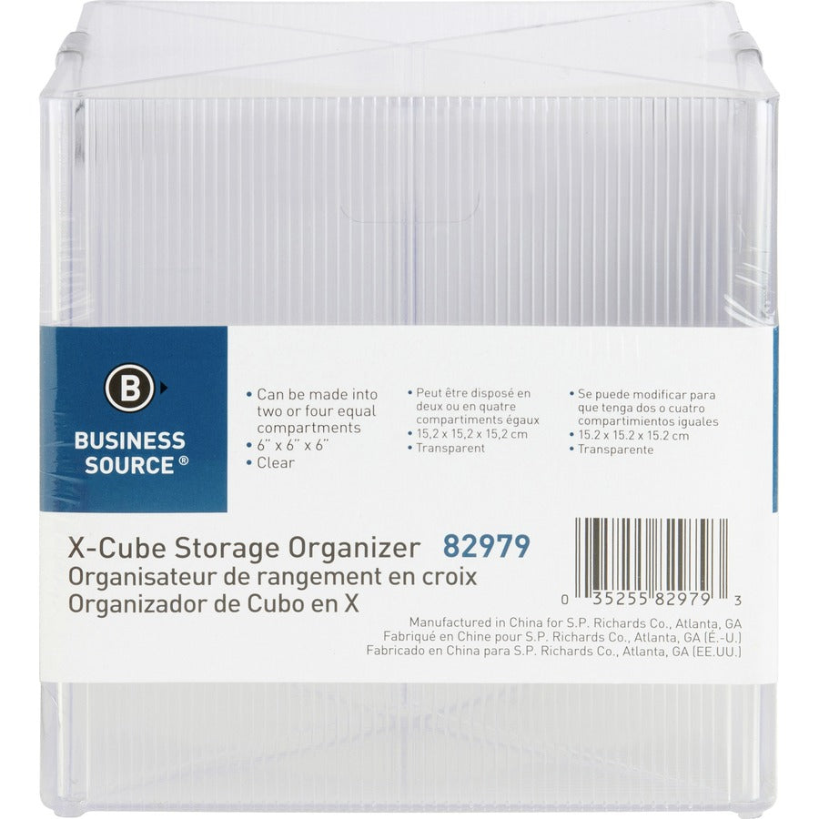 Business Source X-Cube Storage Organizer - 4 Compartment(s) - 6" Height x 6" Width x 6" DepthDesktop - Clear - 1 Each