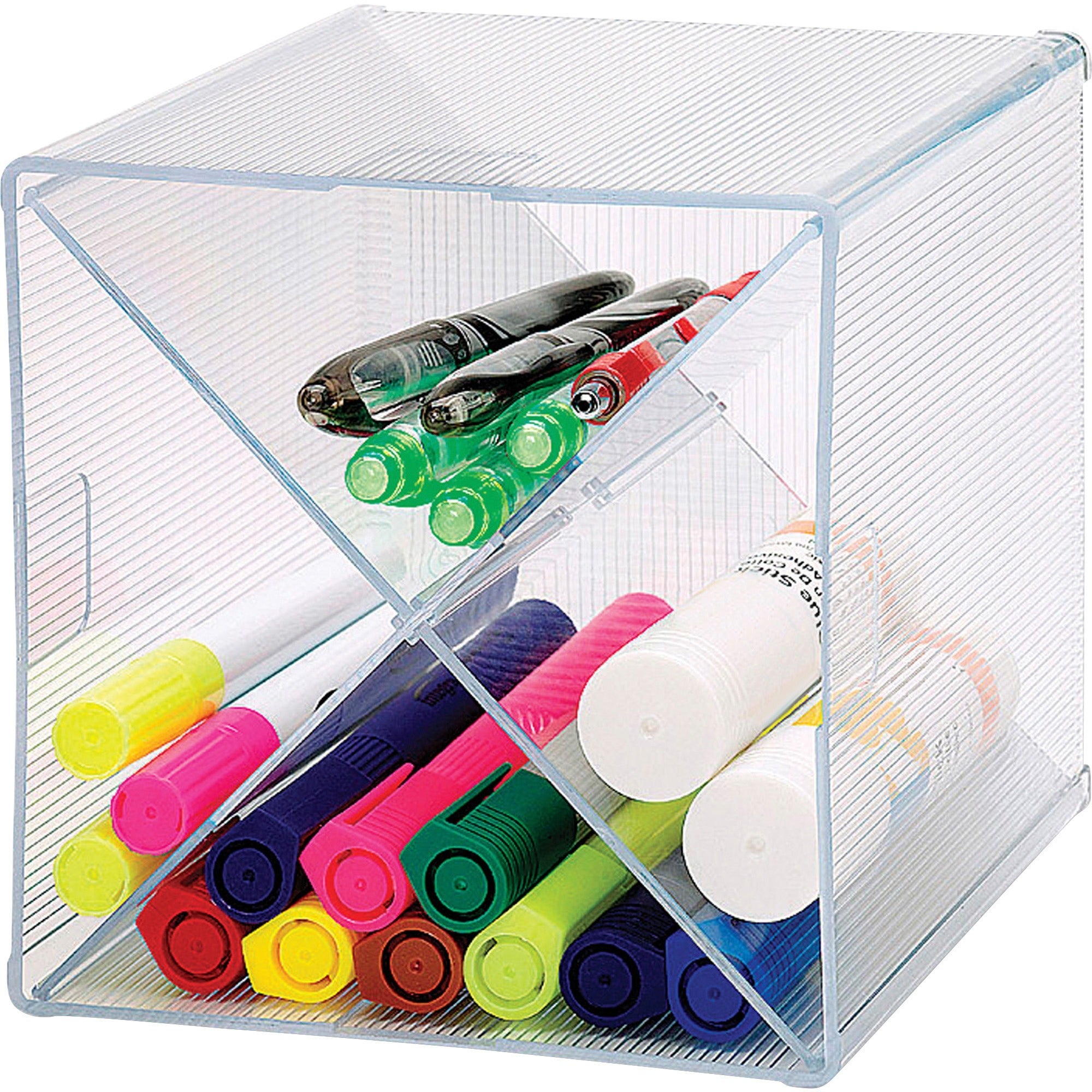 business-source-x-cube-storage-organizer-4-compartments-6-height-x-6-width-x-6-depthdesktop-clear-1-each_bsn82979 - 1