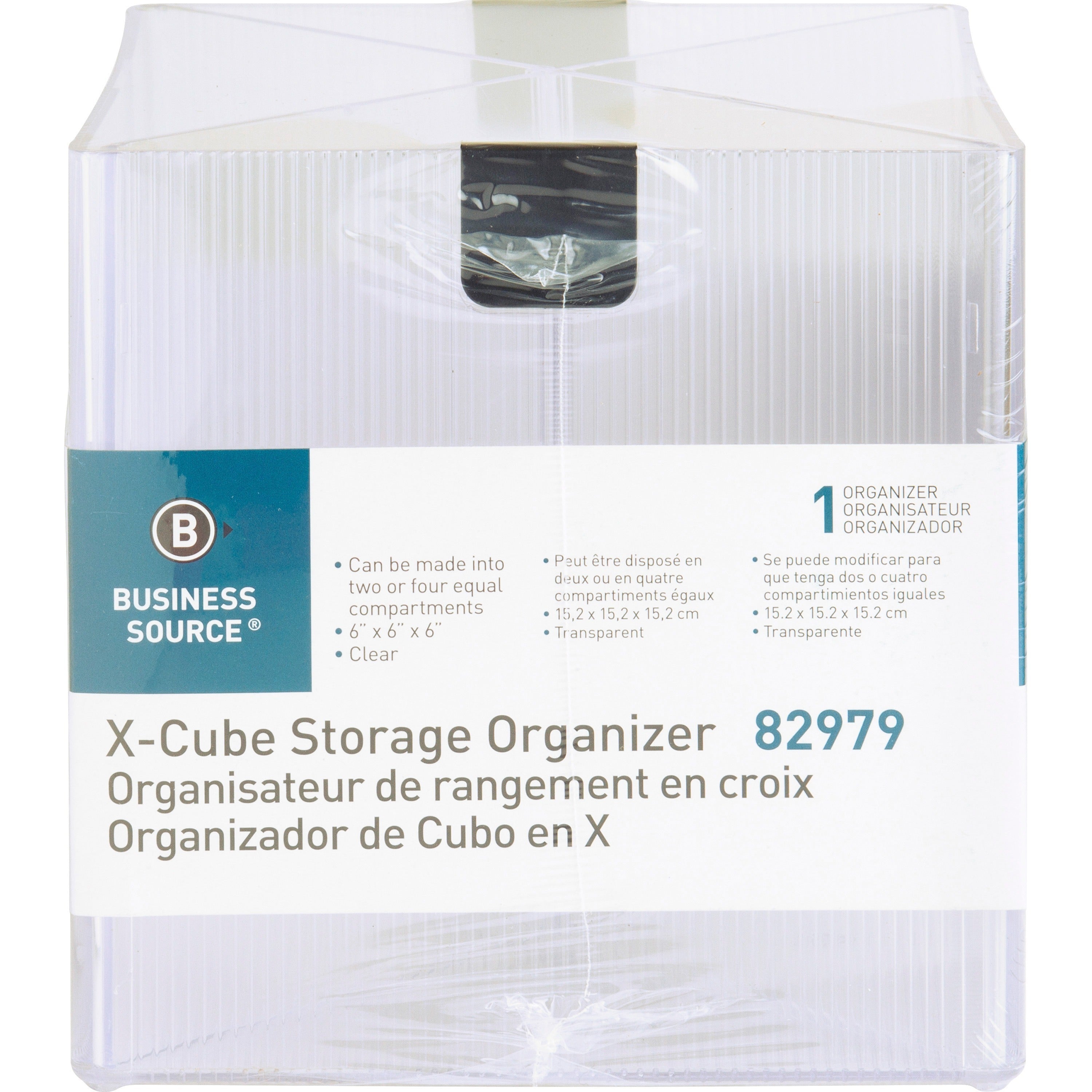business-source-x-cube-storage-organizer-4-compartments-6-height-x-6-width-x-6-depthdesktop-clear-1-each_bsn82979 - 2