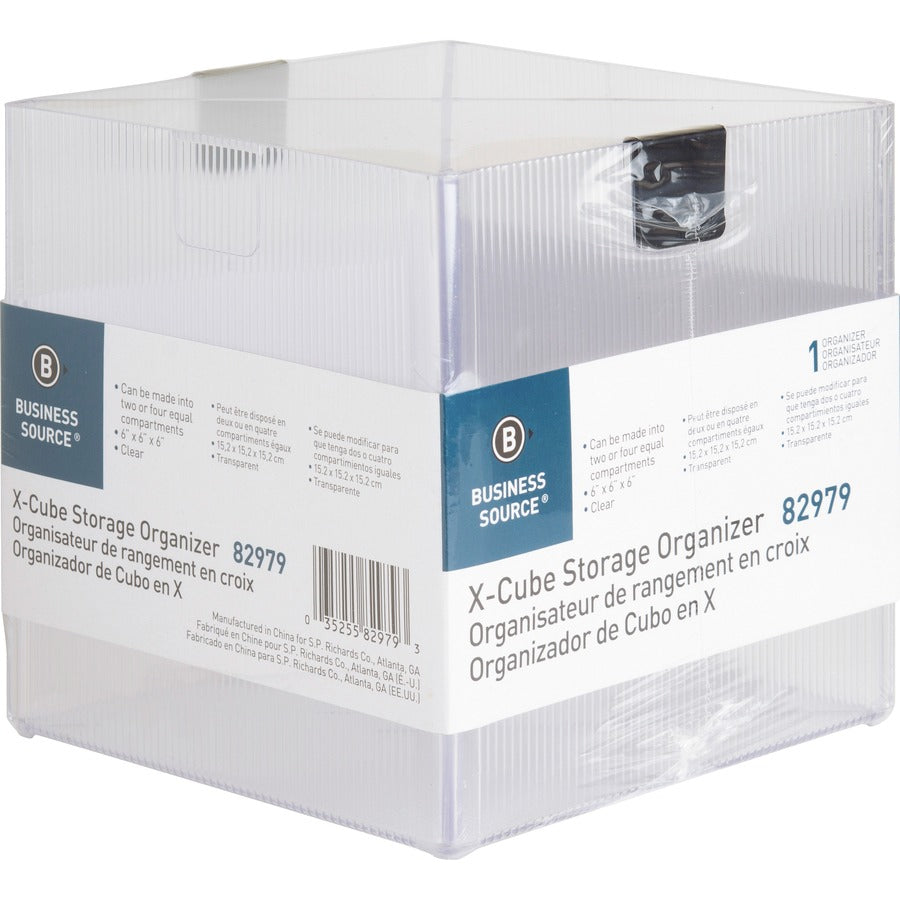 Business Source X-Cube Storage Organizer - 4 Compartment(s) - 6" Height x 6" Width x 6" DepthDesktop - Clear - 1 Each