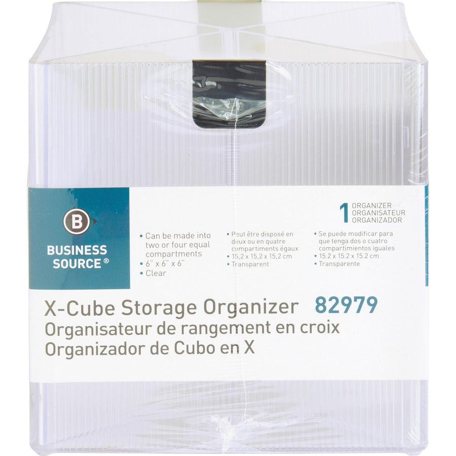 Business Source X-Cube Storage Organizer - 4 Compartment(s) - 6" Height x 6" Width x 6" DepthDesktop - Clear - 1 Each
