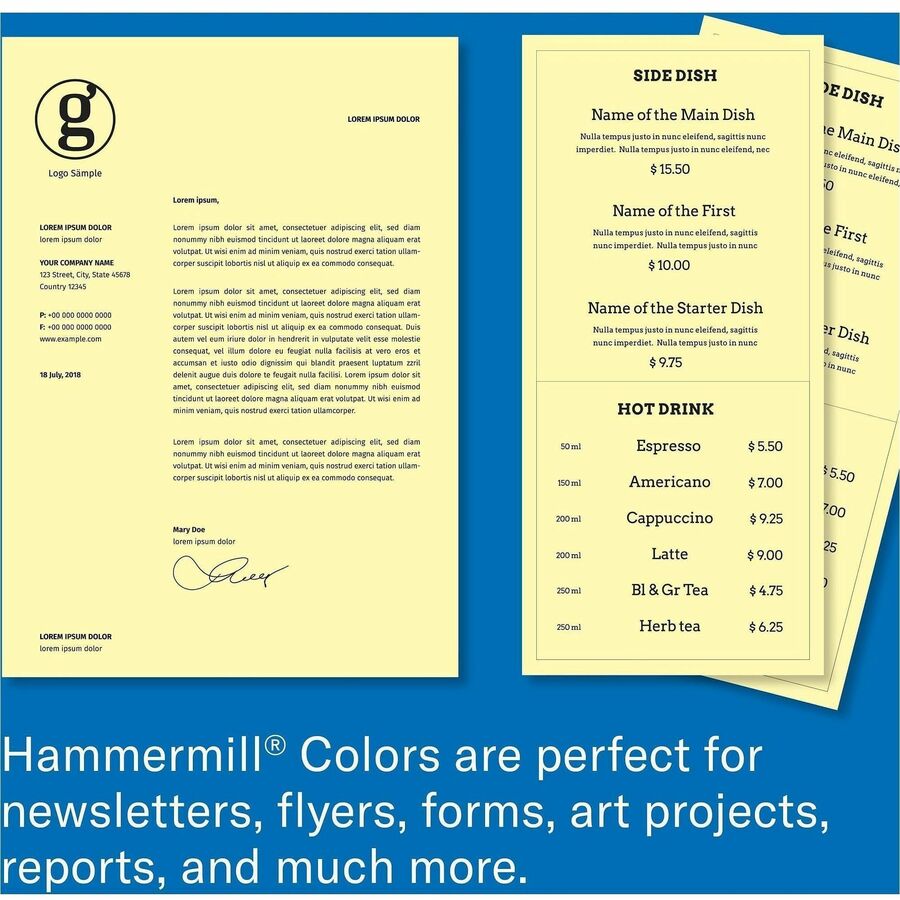 Hammermill Colors Recycled Copy Paper - Canary - Legal - 8 1/2" x 14" - 20 lb Basis Weight - 5000 / Carton - Jam-free - Canary