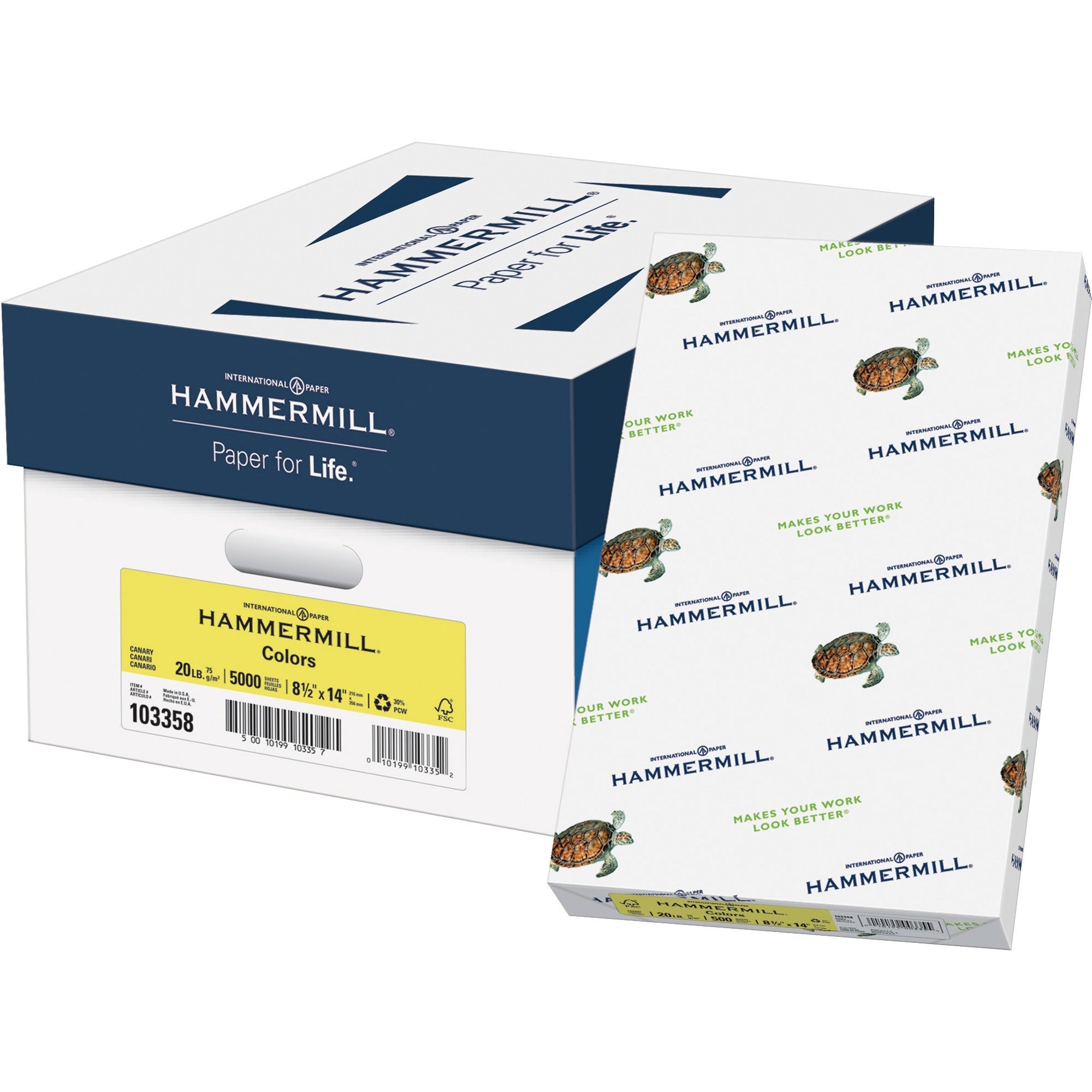 hammermill-colors-recycled-copy-paper-canary-legal-8-1-2-x-14-20-lb-basis-weight-5000-carton-jam-free-canary_ham103358ct - 1