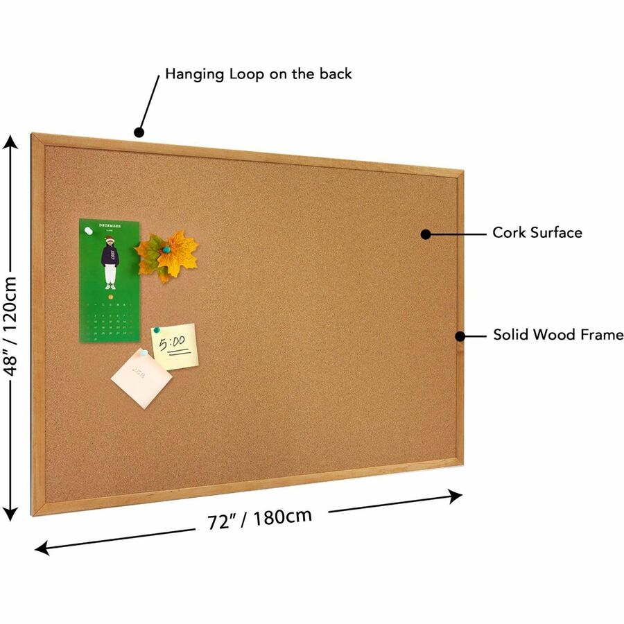 Lorell Bulletin Board - 48" Height x 72" Width - Cork Surface - Long Lasting, Warp Resistant - Oak Oak Frame - 1 Each - 3