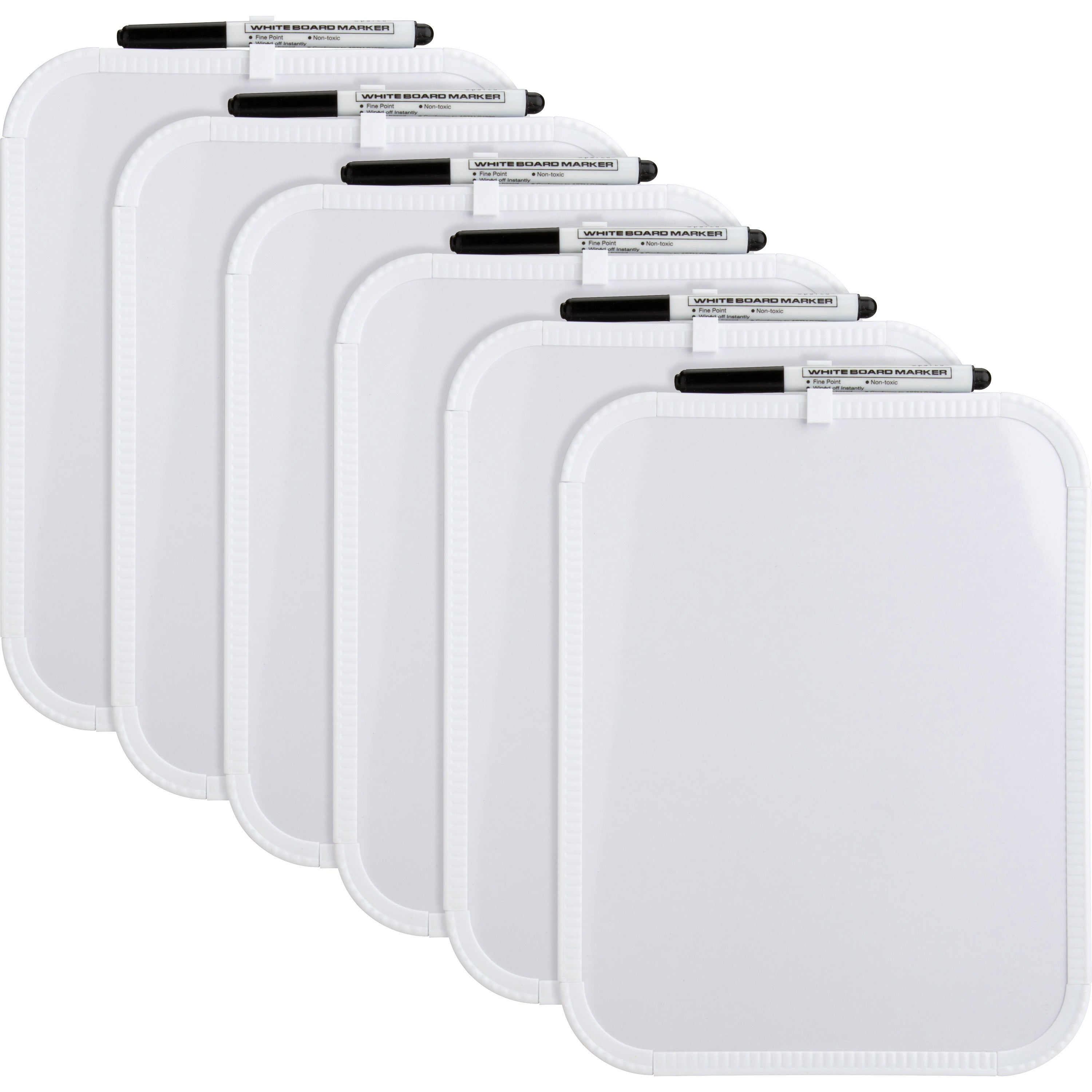 lorell-personal-whiteboards-11-09-ft-width-x-85-07-ft-height-white-melamine-surface-white-plastic-frame-rectangle-6-bundle_llr75620bd - 1