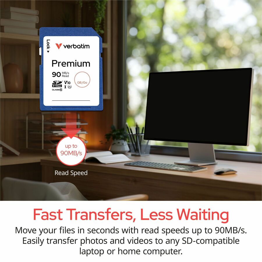 Verbatim 256GB Premium SDXC Memory Card, UHS-I V10 U1 Class 10 - 90 MB/s Read - Lifetime Warranty