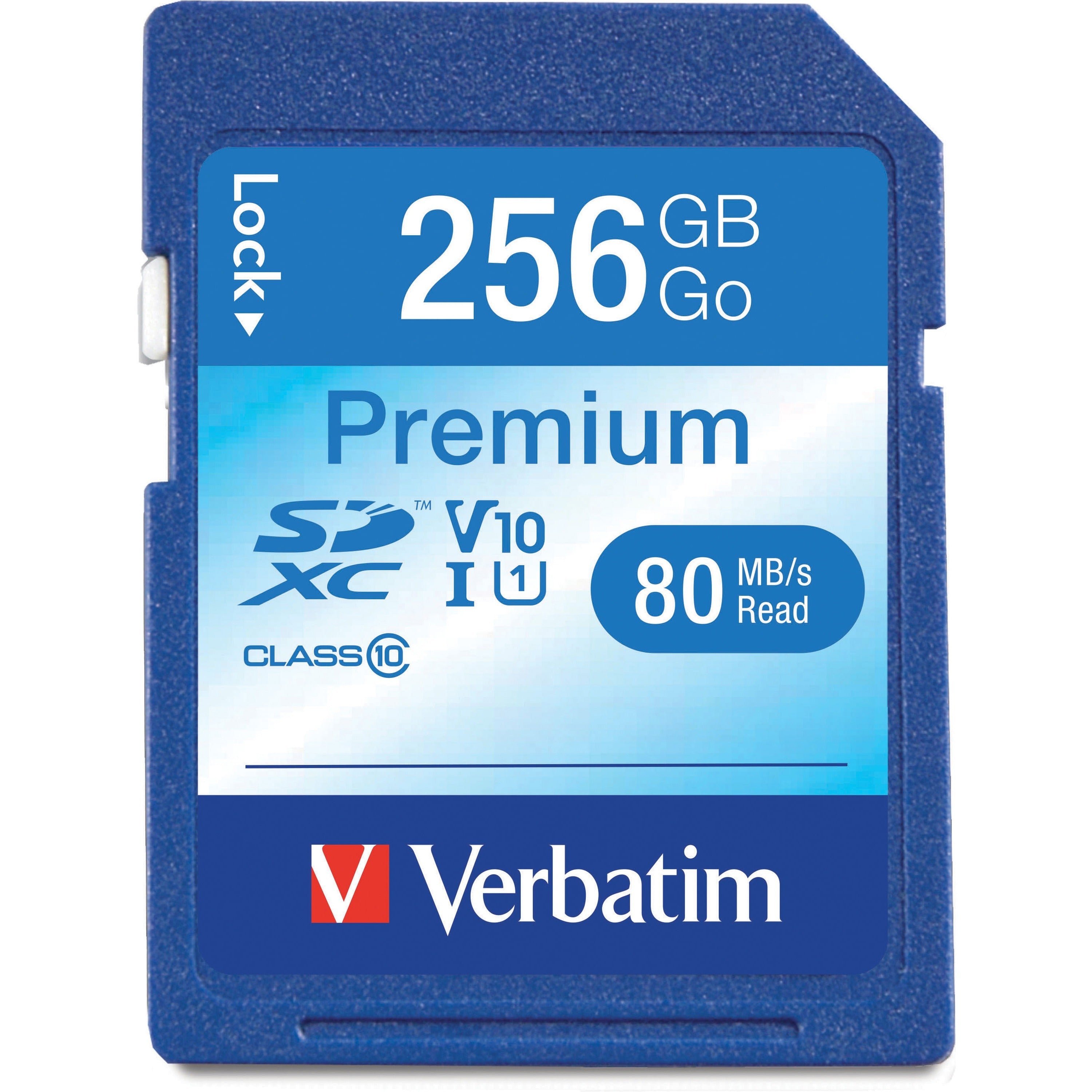 Verbatim 256GB Premium SDXC Memory Card, UHS-I V10 U1 Class 10 - 90 MB/s Read - Lifetime Warranty