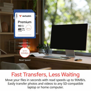 Verbatim 256GB Premium SDXC Memory Card, UHS-I V10 U1 Class 10 - 90 MB/s Read - Lifetime Warranty