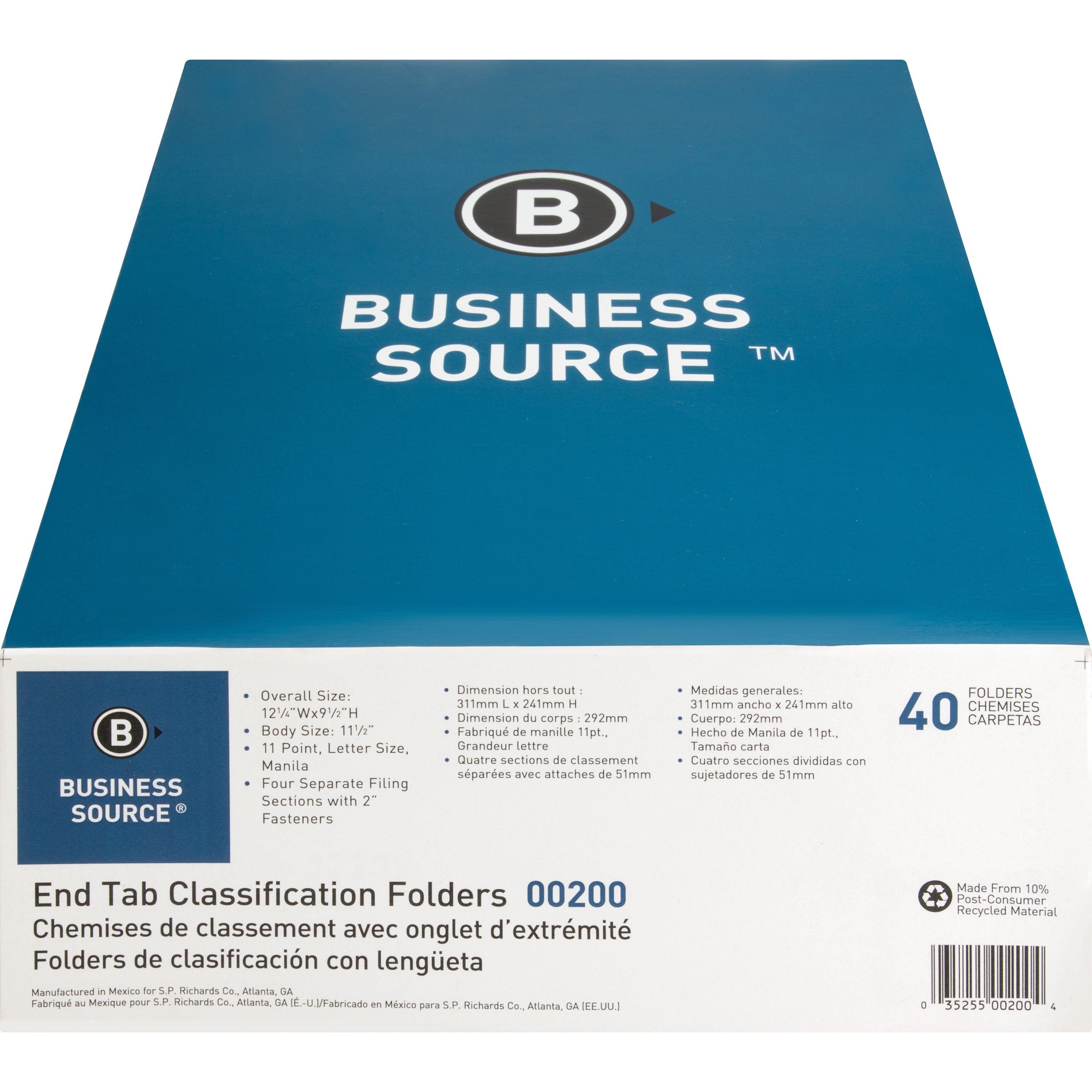 business-source-letter-recycled-medical-file-folder-8-1-2-x-11-3-4-expansion-2-fastener-capacity-end-tab-location-10%-recycled-40-box_bsn00200 - 2