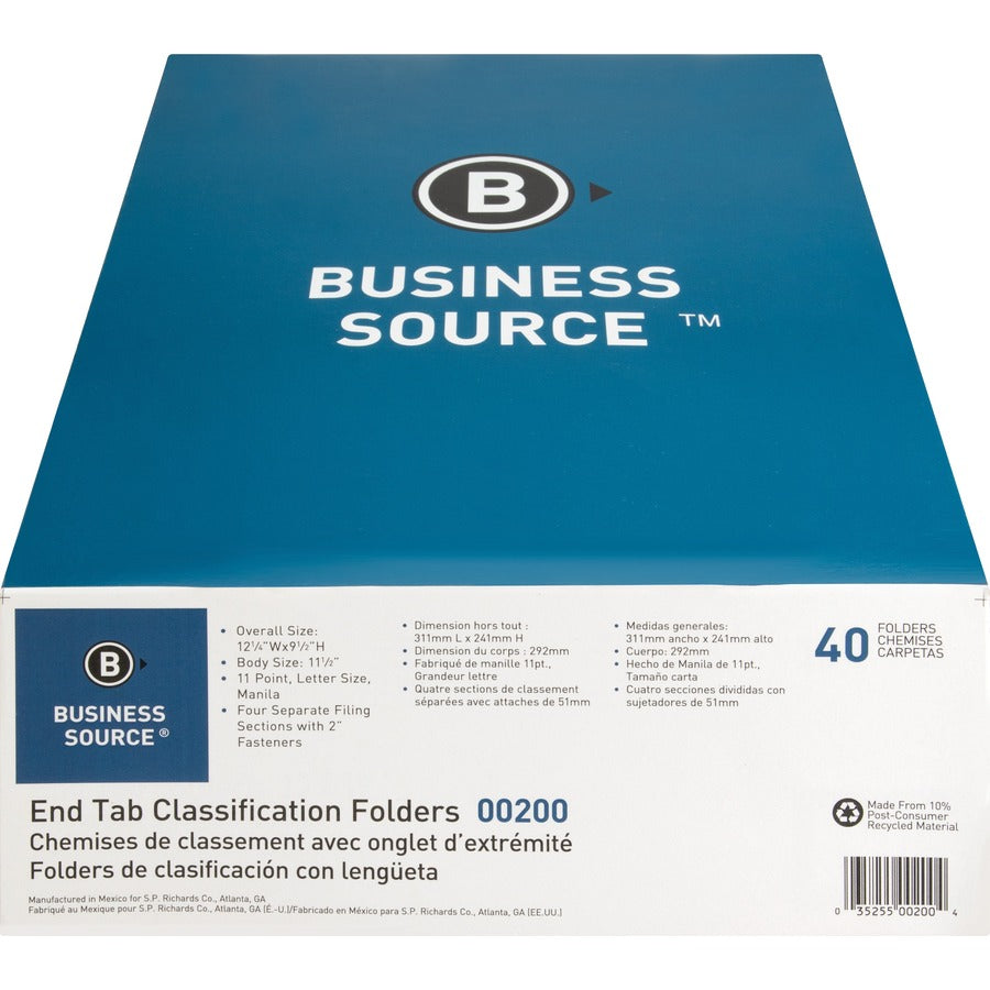 Business Source Letter Recycled Medical File Folder - 8 1/2" x 11" - 3/4" Expansion - 2" Fastener Capacity - End Tab Location - 10% Recycled - 40 / Box