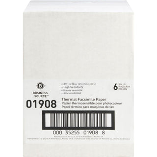 Business Source Thermal Fax Paper Rolls - 8 1/2" x 98 ft - 6 / Carton - White