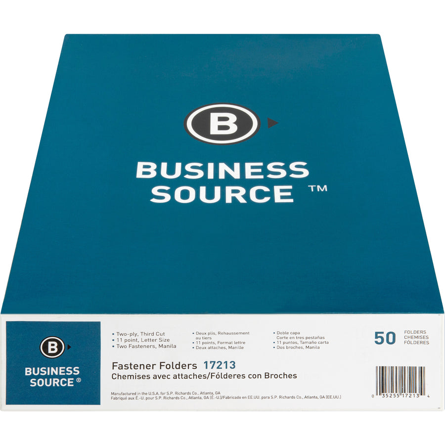 business-source-1-3-tab-cut-letter-recycled-fastener-folder-8-1-2-x-11-2-fasteners-10%-recycled-50-box_bsn17213 - 4