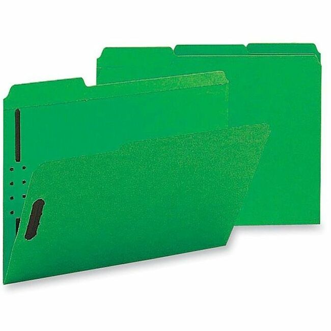 Business Source 1/3 Tab Cut Letter Recycled Fastener Folder - 8 1/2" x 11" - 3/4" Expansion - 2 Fastener(s) - 2" Fastener Capacity - Top Tab Location - Assorted Position Tab Position - Green - 10% Recycled - 50 / Box