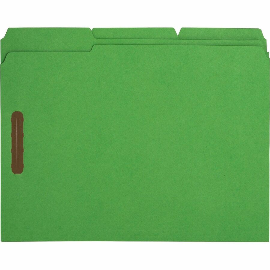 Business Source 1/3 Tab Cut Letter Recycled Fastener Folder - 8 1/2" x 11" - 3/4" Expansion - 2 Fastener(s) - 2" Fastener Capacity - Top Tab Location - Assorted Position Tab Position - Yellow, Blue, Green, Red - 10% Recycled - 50 / Box