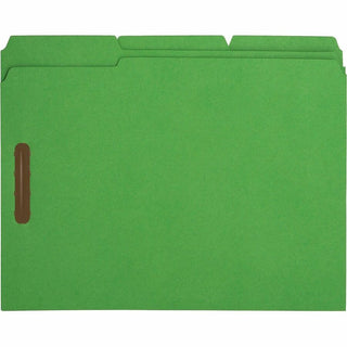 Business Source 1/3 Tab Cut Letter Recycled Fastener Folder - 8 1/2" x 11" - 3/4" Expansion - 2 Fastener(s) - 2" Fastener Capacity - Top Tab Location - Assorted Position Tab Position - Yellow, Blue, Green, Red - 10% Recycled - 50 / Box