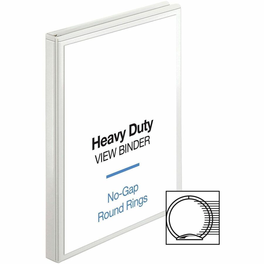 Business Source Round-ring View Binder - 1/2" Binder Capacity - Letter - 8 1/2" x 11" Sheet Size - 125 Sheet Capacity - Round Ring Fastener(s) - 2 Internal Pocket(s) - Polypropylene, Chipboard, Board - White - Wrinkle-free, Non-glare, Transfer Safe,