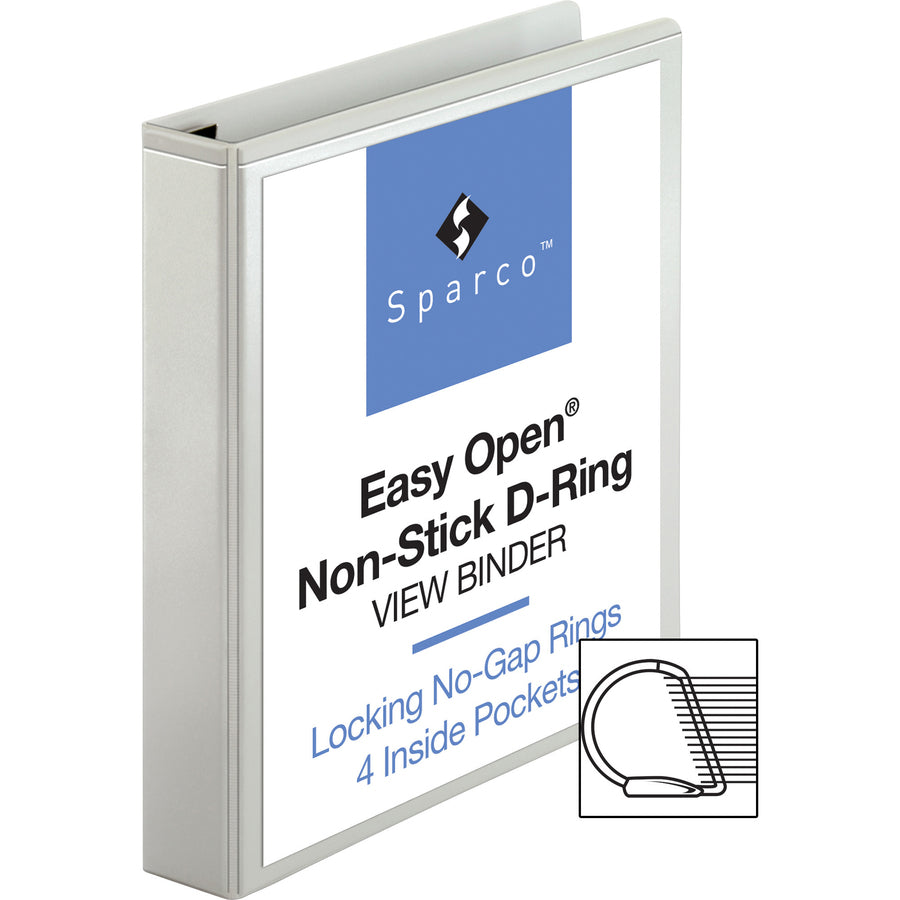 Business Source Locking D-Ring View Binder - 1 1/2" Binder Capacity - Letter - 8 1/2" x 11" Sheet Size - 325 Sheet Capacity - D-Ring Fastener(s) - 4 Inside Front & Back Pocket(s) - Polypropylene, Chipboard - White - Recycled - Acid-free, Non-glare, C
