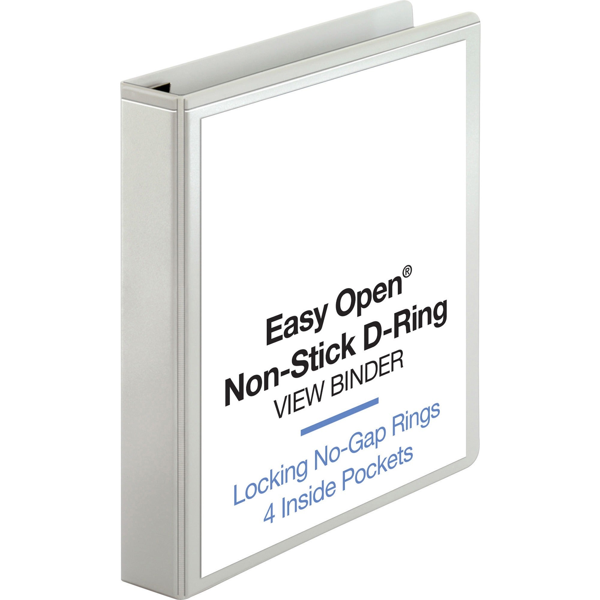 Business Source Locking D-Ring View Binder - 1 1/2" Binder Capacity - Letter - 8 1/2" x 11" Sheet Size - 325 Sheet Capacity - D-Ring Fastener(s) - 4 Inside Front & Back Pocket(s) - Polypropylene, Chipboard - White - Recycled - Acid-free, Non-glare, C