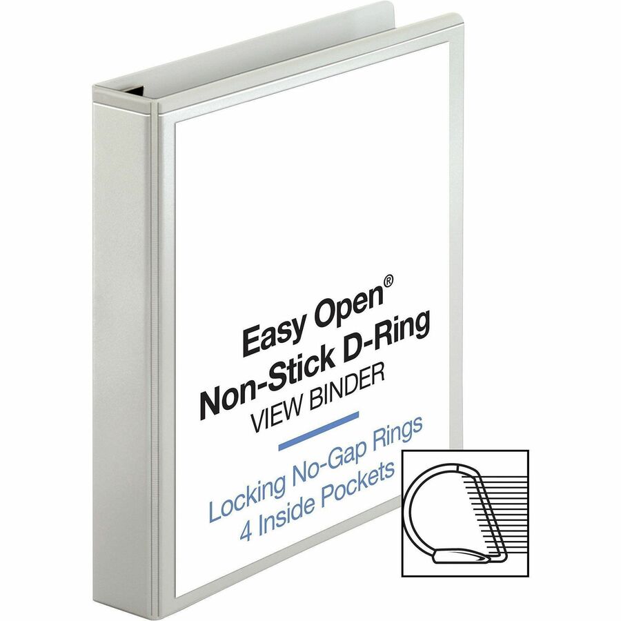 Business Source Locking D-Ring View Binder - 1 1/2" Binder Capacity - Letter - 8 1/2" x 11" Sheet Size - 325 Sheet Capacity - D-Ring Fastener(s) - 4 Inside Front & Back Pocket(s) - Polypropylene, Chipboard - White - Recycled - Acid-free, Non-glare, C
