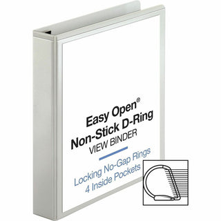 Business Source Locking D-Ring View Binder - 1 1/2" Binder Capacity - Letter - 8 1/2" x 11" Sheet Size - 325 Sheet Capacity - D-Ring Fastener(s) - 4 Inside Front & Back Pocket(s) - Polypropylene, Chipboard - White - Recycled - Acid-free, Non-glare, C