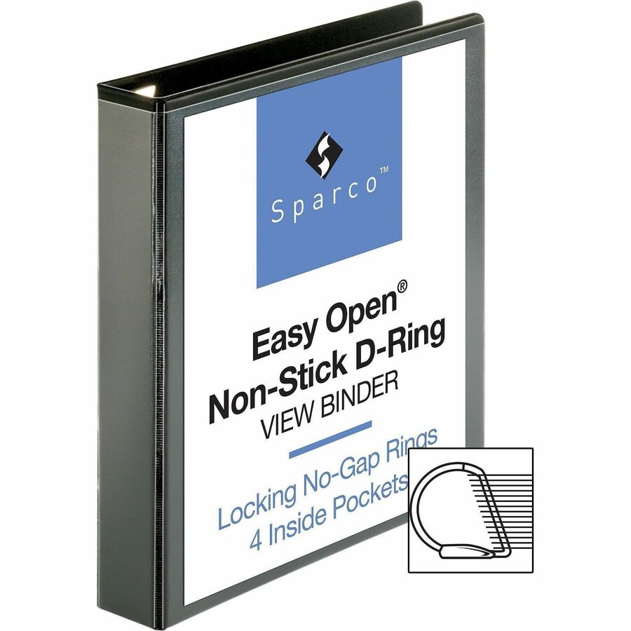 Business Source Locking D-Ring View Binder - 1 1/2" Binder Capacity - Letter - 8 1/2" x 11" Sheet Size - 325 Sheet Capacity - D-Ring Fastener(s) - 4 Inside Front & Back Pocket(s) - Polypropylene, Chipboard - Black - Recycled - Acid-free, Non-glare, C