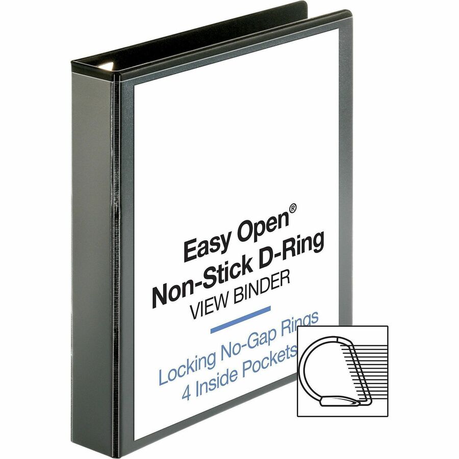 Business Source Locking D-Ring View Binder - 1 1/2" Binder Capacity - Letter - 8 1/2" x 11" Sheet Size - 325 Sheet Capacity - D-Ring Fastener(s) - 4 Inside Front & Back Pocket(s) - Polypropylene, Chipboard - Black - Recycled - Acid-free, Non-glare, C
