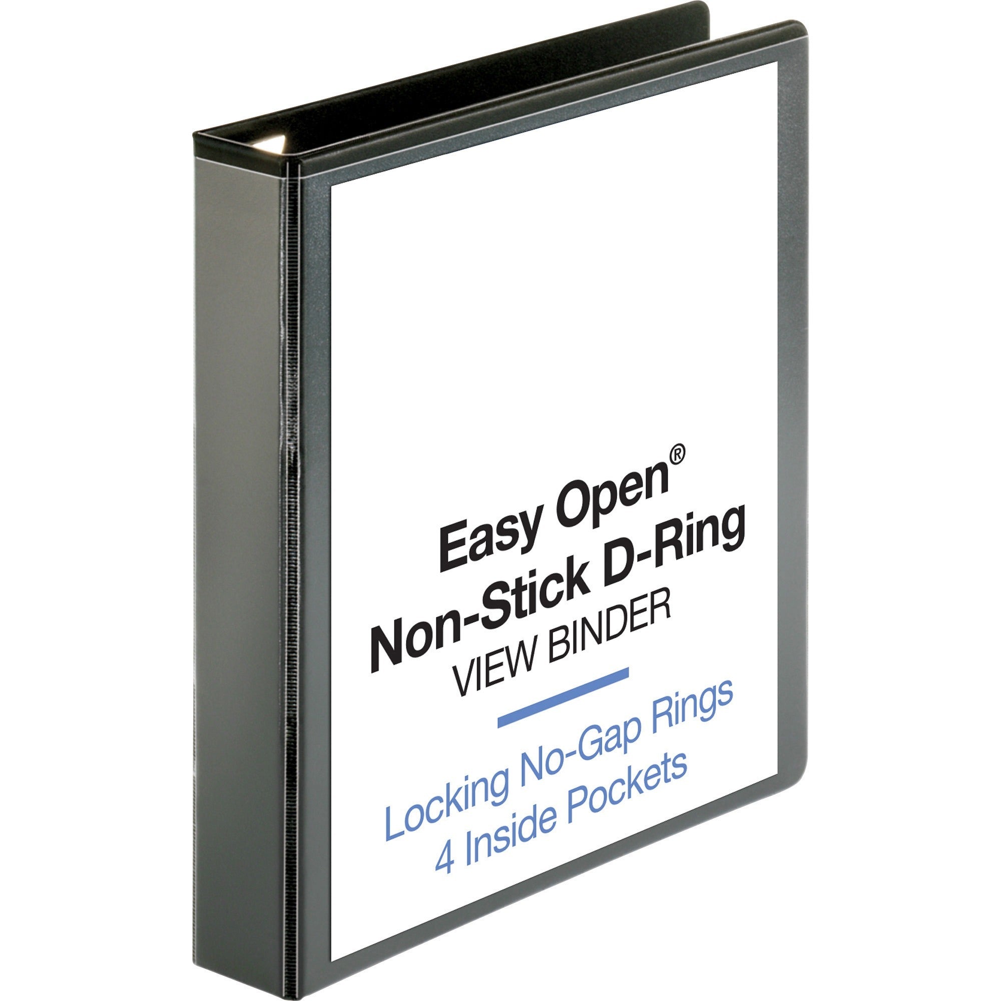 business-source-locking-d-ring-view-binder-1-1-2-binder-capacity-letter-8-1-2-x-11-sheet-size-325-sheet-capacity-d-ring-fasteners-4-inside-front-&-back-pockets-polypropylene-chipboard-black-recycled-acid-free-non-glare-c_bsn26958 - 1