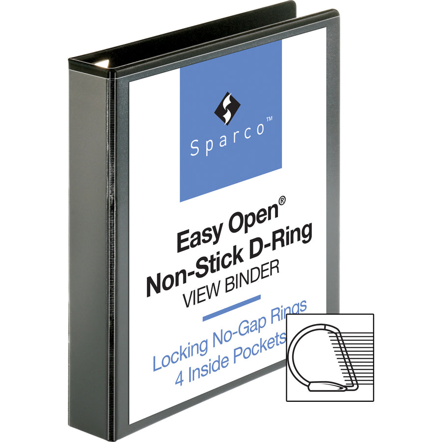 Business Source Locking D-Ring View Binder - 1 1/2" Binder Capacity - Letter - 8 1/2" x 11" Sheet Size - 325 Sheet Capacity - D-Ring Fastener(s) - 4 Inside Front & Back Pocket(s) - Polypropylene, Chipboard - Black - Recycled - Acid-free, Non-glare, C