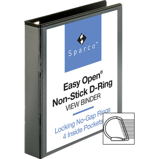 Business Source Locking D-Ring View Binder - 1 1/2" Binder Capacity - Letter - 8 1/2" x 11" Sheet Size - 325 Sheet Capacity - D-Ring Fastener(s) - 4 Inside Front & Back Pocket(s) - Polypropylene, Chipboard - Black - Recycled - Acid-free, Non-glare, C
