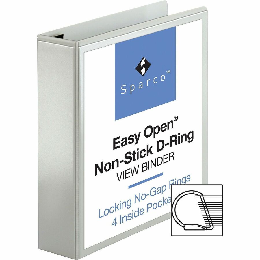 Business Source Locking D-Ring View Binder - 2" Binder Capacity - Letter - 8 1/2" x 11" Sheet Size - 500 Sheet Capacity - D-Ring Fastener(s) - 4 Inside Front & Back Pocket(s) - Polypropylene, Chipboard - White - Recycled - Acid-free, Non-glare, Clear