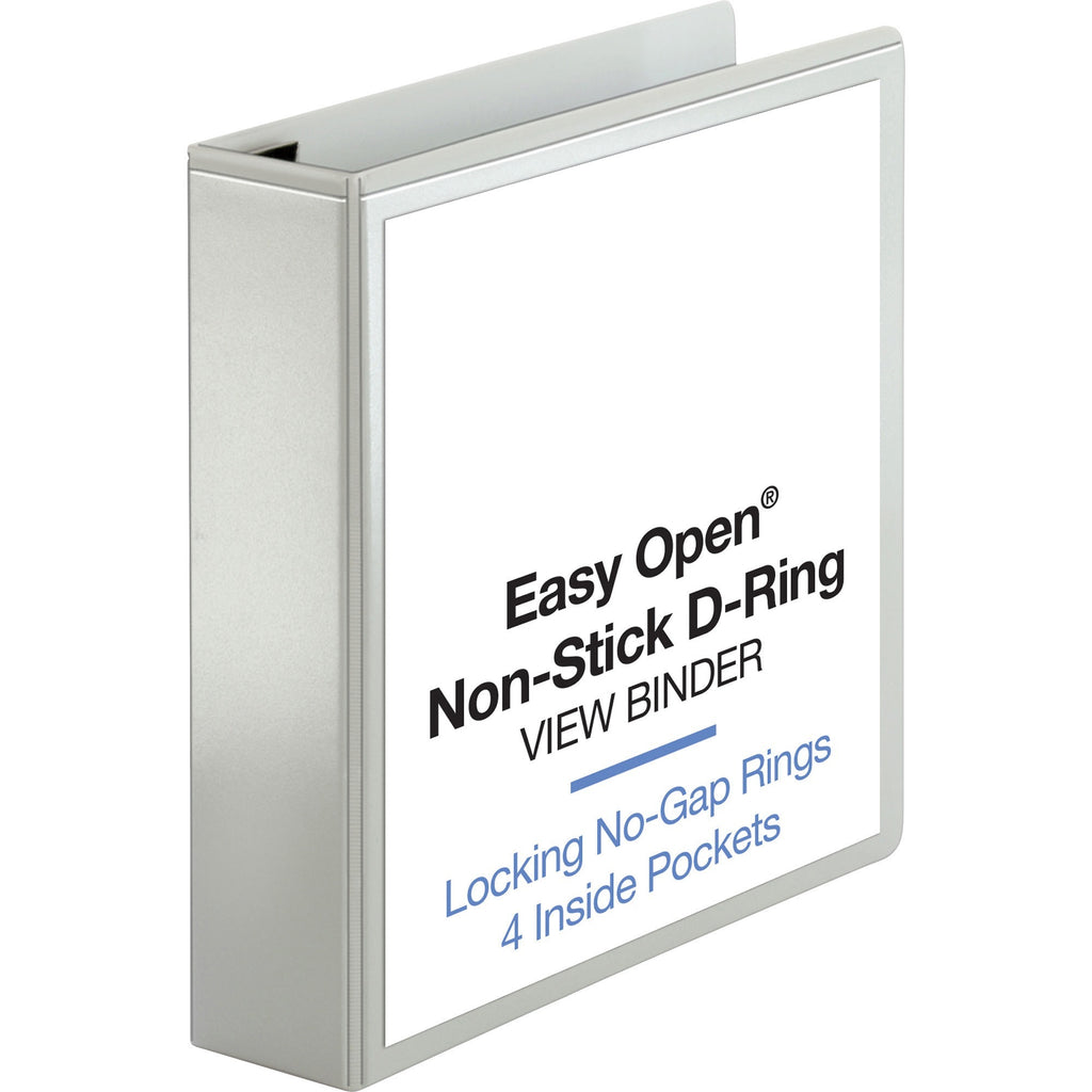 Business Source Locking D-Ring View Binder - 2" Binder Capacity - Letter - 8 1/2" x 11" Sheet Size - 500 Sheet Capacity - D-Ring Fastener(s) - 4 Inside Front & Back Pocket(s) - Polypropylene, Chipboard - White - Recycled - Acid-free, Non-glare, Clear