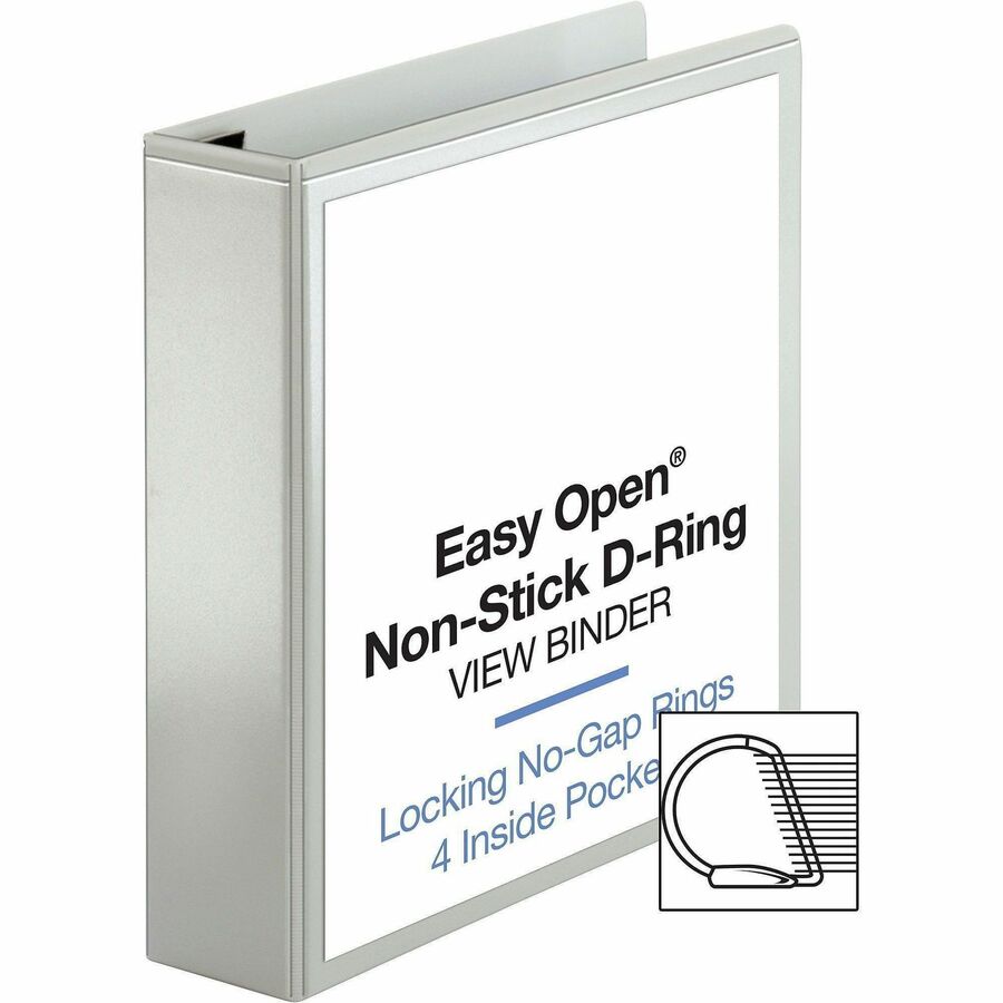 Business Source Locking D-Ring View Binder - 2" Binder Capacity - Letter - 8 1/2" x 11" Sheet Size - 500 Sheet Capacity - D-Ring Fastener(s) - 4 Inside Front & Back Pocket(s) - Polypropylene, Chipboard - White - Recycled - Acid-free, Non-glare, Clear