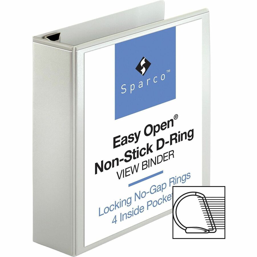 Business Source Locking D-Ring View Binder - 3" Binder Capacity - Letter - 8 1/2" x 11" Sheet Size - 650 Sheet Capacity - D-Ring Fastener(s) - 4 Inside Front & Back Pocket(s) - Polypropylene, Chipboard - White - Recycled - Acid-free, Non-glare, Clear