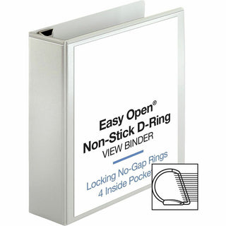 Business Source Locking D-Ring View Binder - 3" Binder Capacity - Letter - 8 1/2" x 11" Sheet Size - 650 Sheet Capacity - D-Ring Fastener(s) - 4 Inside Front & Back Pocket(s) - Polypropylene, Chipboard - White - Recycled - Acid-free, Non-glare, Clear