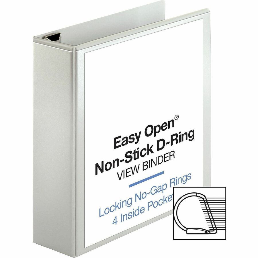 Business Source Locking D-Ring View Binder - 3" Binder Capacity - Letter - 8 1/2" x 11" Sheet Size - 650 Sheet Capacity - D-Ring Fastener(s) - 4 Inside Front & Back Pocket(s) - Polypropylene, Chipboard - White - Recycled - Acid-free, Non-glare, Clear