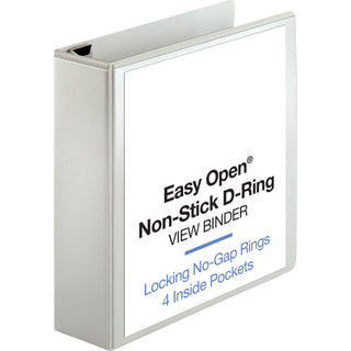 Business Source Locking D-Ring View Binder - 3" Binder Capacity - Letter - 8 1/2" x 11" Sheet Size - 650 Sheet Capacity - D-Ring Fastener(s) - 4 Inside Front & Back Pocket(s) - Polypropylene, Chipboard - White - Recycled - Acid-free, Non-glare, Clear