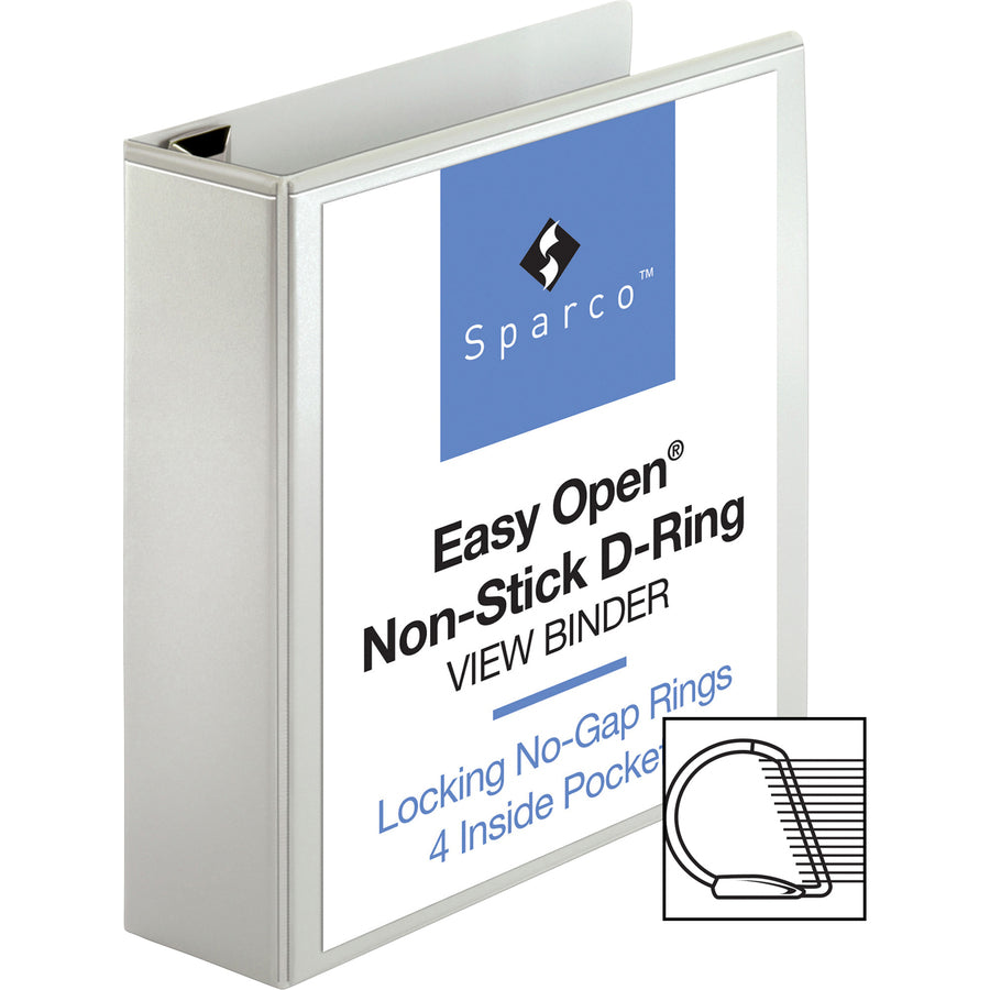 Business Source Locking D-Ring View Binder - 3" Binder Capacity - Letter - 8 1/2" x 11" Sheet Size - 650 Sheet Capacity - D-Ring Fastener(s) - 4 Inside Front & Back Pocket(s) - Polypropylene, Chipboard - White - Recycled - Acid-free, Non-glare, Clear