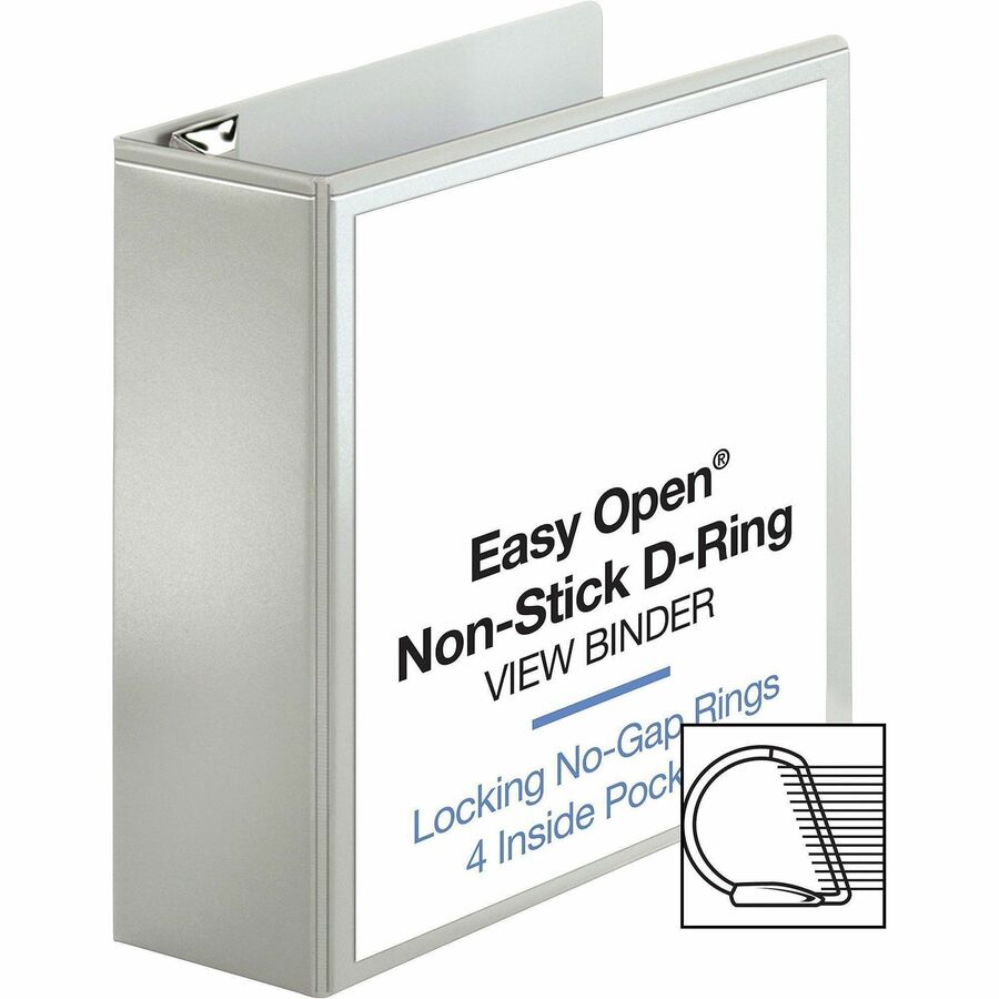 Business Source Locking D-Ring View Binder - 4" Binder Capacity - Letter - 8 1/2" x 11" Sheet Size - 775 Sheet Capacity - D-Ring Fastener(s) - 4 Inside Front & Back Pocket(s) - Polypropylene, Chipboard - White - Recycled - Acid-free, Non-glare, Clear