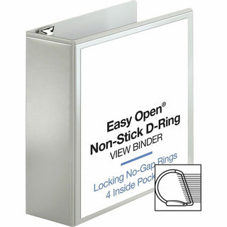 Business Source Locking D-Ring View Binder - 4" Binder Capacity - Letter - 8 1/2" x 11" Sheet Size - 775 Sheet Capacity - D-Ring Fastener(s) - 4 Inside Front & Back Pocket(s) - Polypropylene, Chipboard - White - Recycled - Acid-free, Non-glare, Clear
