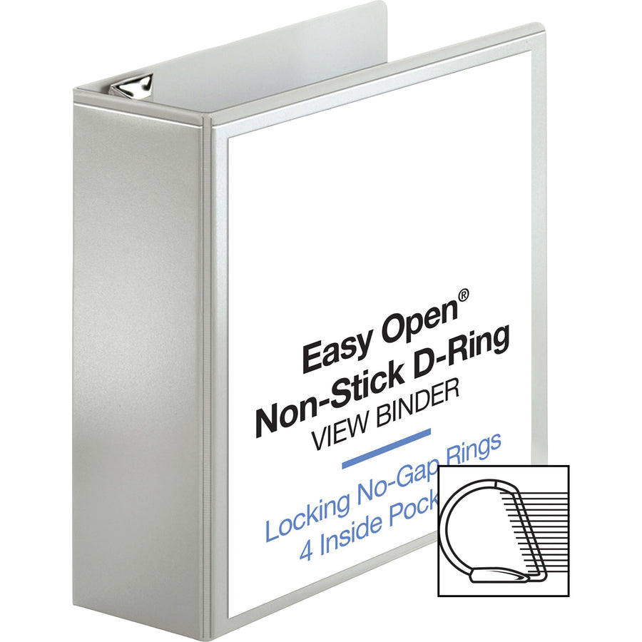 Business Source Locking D-Ring View Binder - 4" Binder Capacity - Letter - 8 1/2" x 11" Sheet Size - 775 Sheet Capacity - D-Ring Fastener(s) - 4 Inside Front & Back Pocket(s) - Polypropylene, Chipboard - White - Recycled - Acid-free, Non-glare, Clear