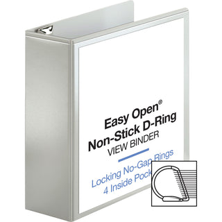 Business Source Locking D-Ring View Binder - 4" Binder Capacity - Letter - 8 1/2" x 11" Sheet Size - 775 Sheet Capacity - D-Ring Fastener(s) - 4 Inside Front & Back Pocket(s) - Polypropylene, Chipboard - White - Recycled - Acid-free, Non-glare, Clear