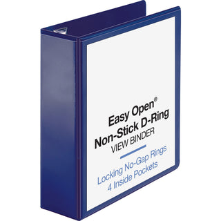 Business Source Navy D-ring Binder - 3" Binder Capacity - Letter - 8 1/2" x 11" Sheet Size - D-Ring Fastener(s) - 4 Pocket(s) - Polypropylene - Navy - Clear Overlay, Non-stick, Ink-transfer Resistant, Locking Ring - 1 Each