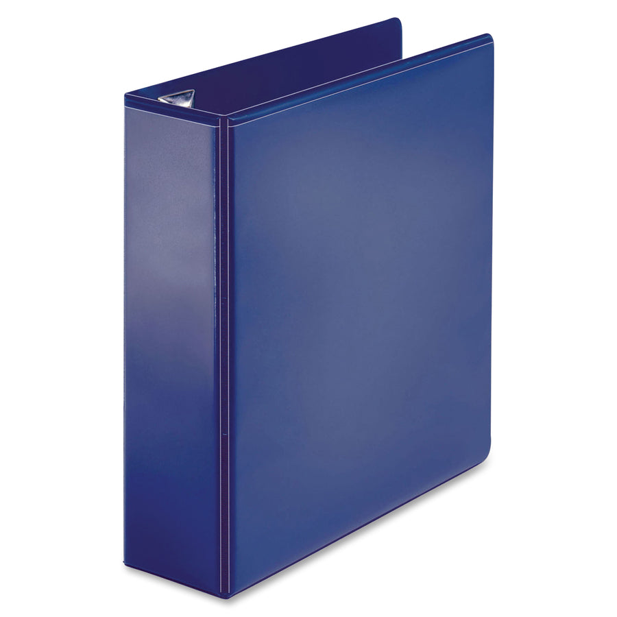Business Source Navy D-ring Binder - 3" Binder Capacity - Letter - 8 1/2" x 11" Sheet Size - D-Ring Fastener(s) - 4 Pocket(s) - Polypropylene - Navy - Clear Overlay, Non-stick, Ink-transfer Resistant, Locking Ring - 1 Each