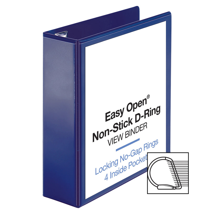 Business Source Navy D-ring Binder - 3" Binder Capacity - Letter - 8 1/2" x 11" Sheet Size - D-Ring Fastener(s) - 4 Pocket(s) - Polypropylene - Navy - Clear Overlay, Non-stick, Ink-transfer Resistant, Locking Ring - 1 Each